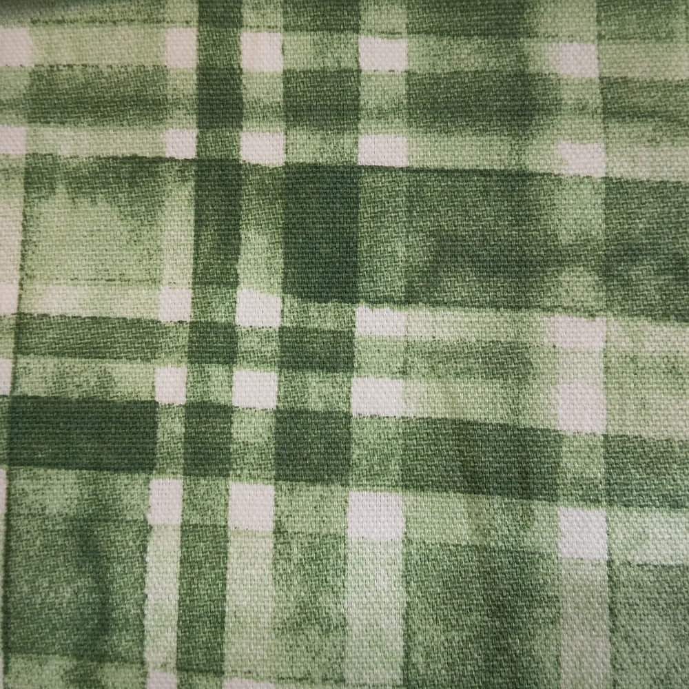 FABRIC Cotton Plain Weave Canvas "In The Garden" Watercolor Plaid Print In Green - Picture 8 of 9